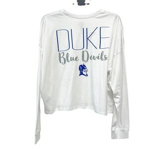 Rivalry Threads Womens White Duke Blue Devils Cropped Long Sleeve T-Shirt Size L